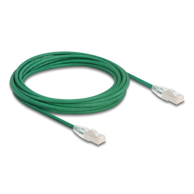 DeLOCK Câble de réseau RJ45 Cat.6A mâle à mâle avec loquet incurvé U/FTP Slim, 5 m, vert