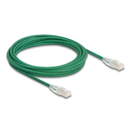 Delock RJ45 Netzwerkkabel Cat.6A Stecker zu Stecker mit gebogener Rastnase U/FTP Slim 5 m grün