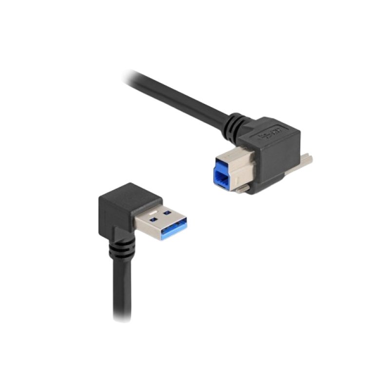 DeLOCK USB 5 Gbps Cable USB Type-A male 90° downwards angled to USB Type-B male with screw 90° right angled 1 m black