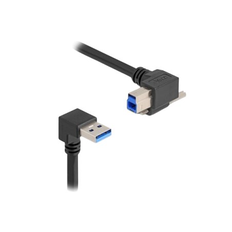 Delock USB 5 Gbps Kabel USB Typ-A Stecker 90° nach unten gewinkelt zu USB Typ-B Stecker mit Schraube 90° nach rechts