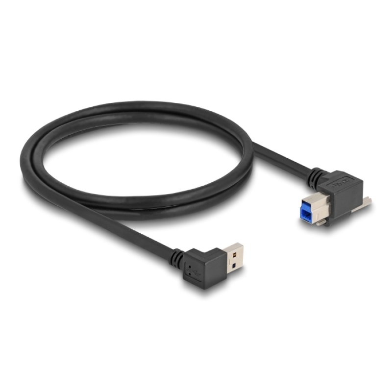 DeLOCK USB 5 Gbps Cable USB Type-A male 90° downwards angled to USB Type-B male with screw 90° right angled 1 m black
