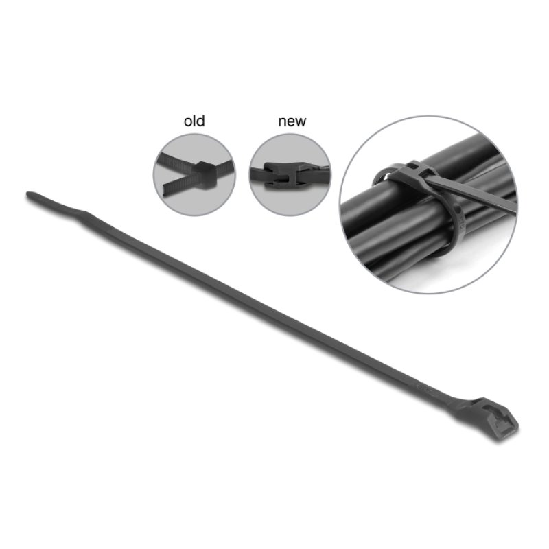 Delock Kabelbinder mit flachem Kopf L 110 x B 2,5 mm 100 Stück schwarz