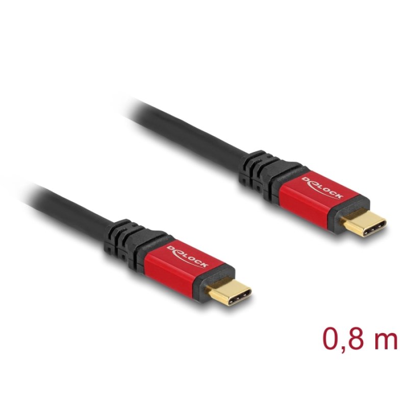 DeLOCK USB 20 Gbps Cable USB Type-C male to male PD 3.0 100 W E-Marker 0.8 m red metal