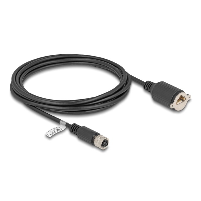 DeLOCK Câble M12 codé-D, 4 broches femelles vers RJ45 femelle pour installation Cat.5e FTP, 3 m, noir