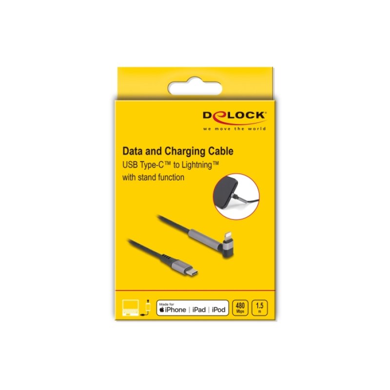 DeLOCK Câble de données et de chargement USB Type-C à Lightning pour iPhone, iPad, iPod, angulé avec fonction