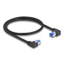 DeLOCK Câble de réseau RJ45, Cat.6A, S/FTP, angulé droit / gauche, 0,5 m, noir