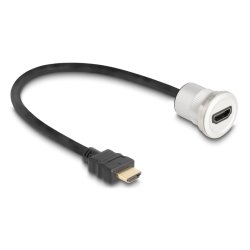 Delock HDMI Einbaubuchse 8K 60 Hz mit Kabelpeitsche Stecker 30 cm Aluminium