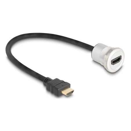 Delock HDMI Einbaubuchse 8K 60 Hz mit Kabelpeitsche Stecker 30 cm Aluminium