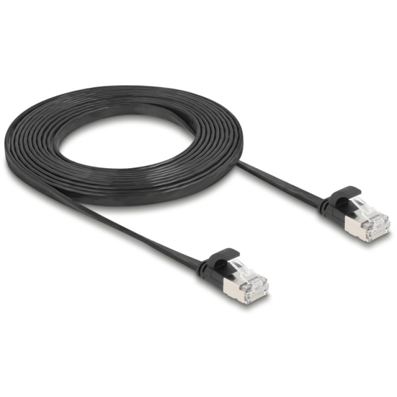 Delock RJ45 Flachband Patchkabel Stecker zu Stecker Cat.6A U/FTP 3 m schwarz