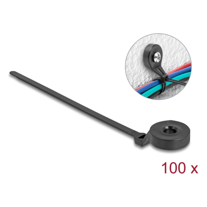 DeLOCK 18915 cable tie Screw mount cable tie Nylon Black 100 pc(s)