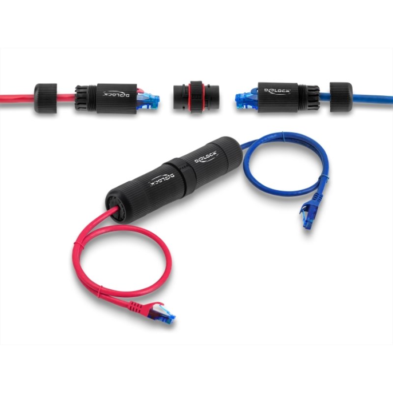 Delock Kabelverbinder RJ45 Buchse zu RJ45 Buchse Cat.6 mit M16 Gewinde und Bayonettverschluss IP68 staub- und