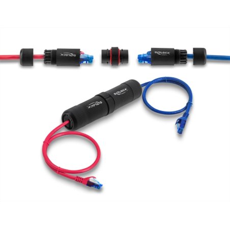DeLOCK Cable Connector RJ45 jack to RJ45 jack Cat.6 with M16 thread and bayonet lock IP68 dust and waterproof