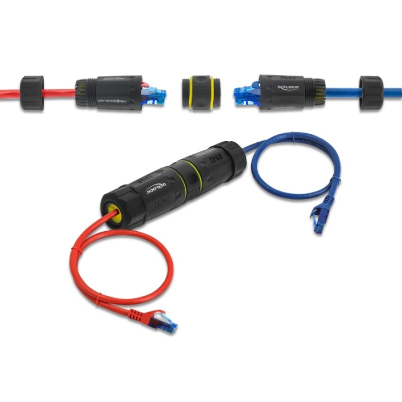 DeLOCK Cable Connector RJ45 jack to RJ45 jack with M23 thread suitable for Cat.6a / Cat.7 network cables IP68 dust and