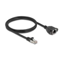Delock Netzwerk Verlängerungskabel S/FTP RJ45 Stecker zu RJ45 Buchse Cat.6A flache Ausführung 1 m schwarz