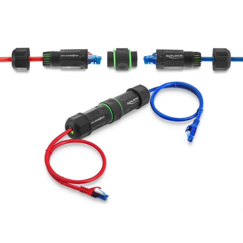 Delock Kabelverbinder RJ45 Buchse zu RJ45 Buchse Cat.6 mit M16 Gewinde IP68 staub- und wasserdicht