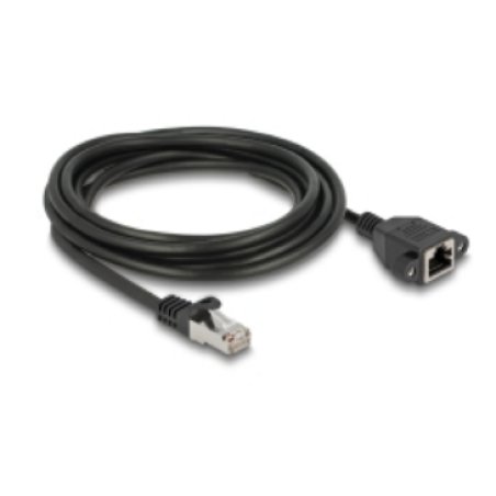 Delock Netzwerk Verlängerungskabel S/FTP RJ45 Stecker zu RJ45 Buchse Cat.6A flache Ausführung 2 m schwarz