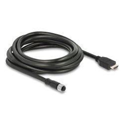 Delock M12 Kabel A-kodiert 17 Pin Buchse zu HDMI Stecker 3 m schwarz