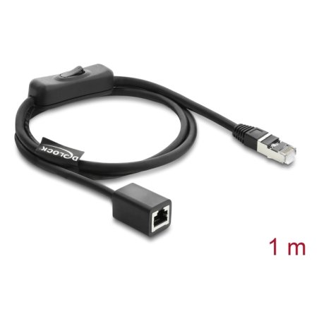 Delock RJ45 Kabel Stecker zu Buchse mit Schalter Cat.6 F/UTP 1 m - Netzwerkschaltung schwarz