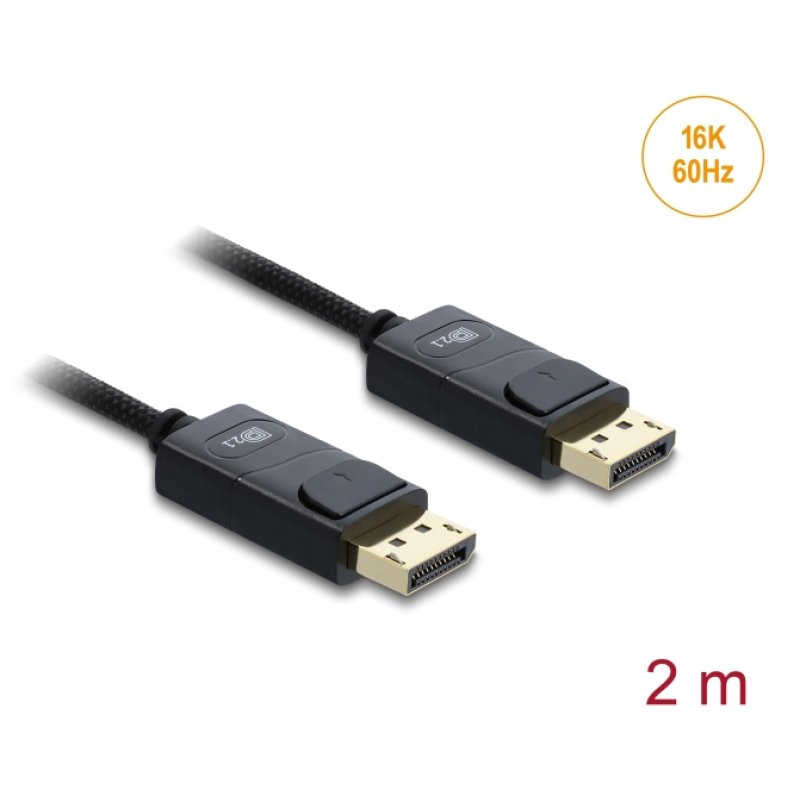 DeLOCK Coaxial DisplayPort cable 16K 60 Hz 80 Gbps with braided coating 2 m