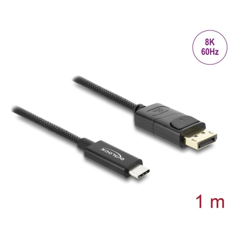 DeLOCK Coaxial USB Type-C to DisplayPort cable (DP Alt Mode) 4K 60 Hz with braided coating 1 m