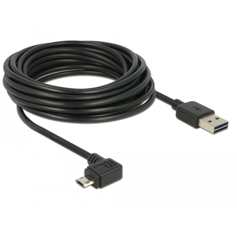 Delock Kabel EASY-USB 2.0 Typ-A Stecker EASY-USB 2.0 Typ Micro-B Stecker gewinkelt links / rechts 5 m schwarz