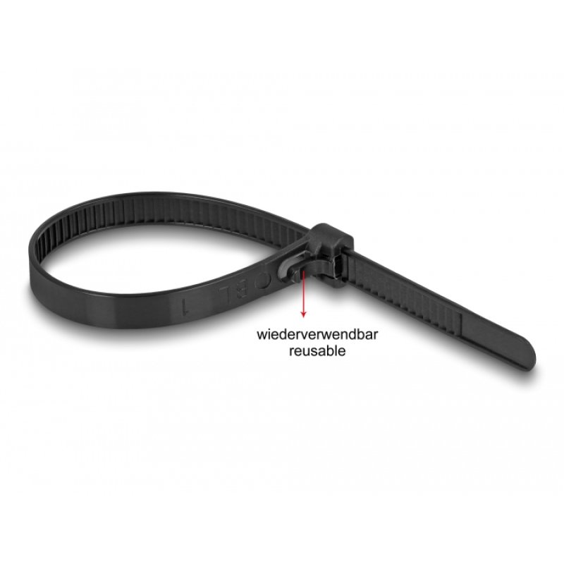 Delock Kabelbinder wiederverwendbar hitzebeständig L 150 x B 7,5 mm 100 Stück schwarz