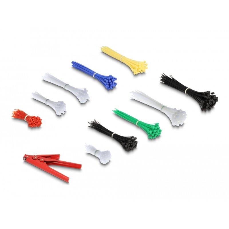 DeLOCK Cable tie assortment box with cable tie installation tool 600 pieces assorted colours