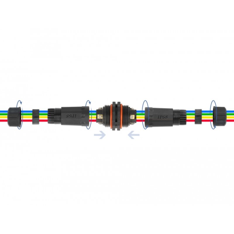DeLOCK Connecteur de câble pour l’extérieur, 4 broches, étanchéité IP68, diamètre de câble 4,5 à 7,5 mm, noir