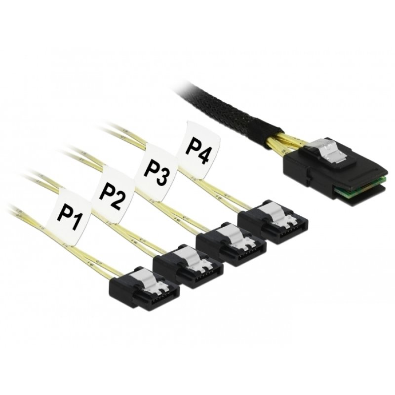 Delock Kabel Mini SAS SFF-8087 4 x SATA 7 Pin 0,5 m Metall