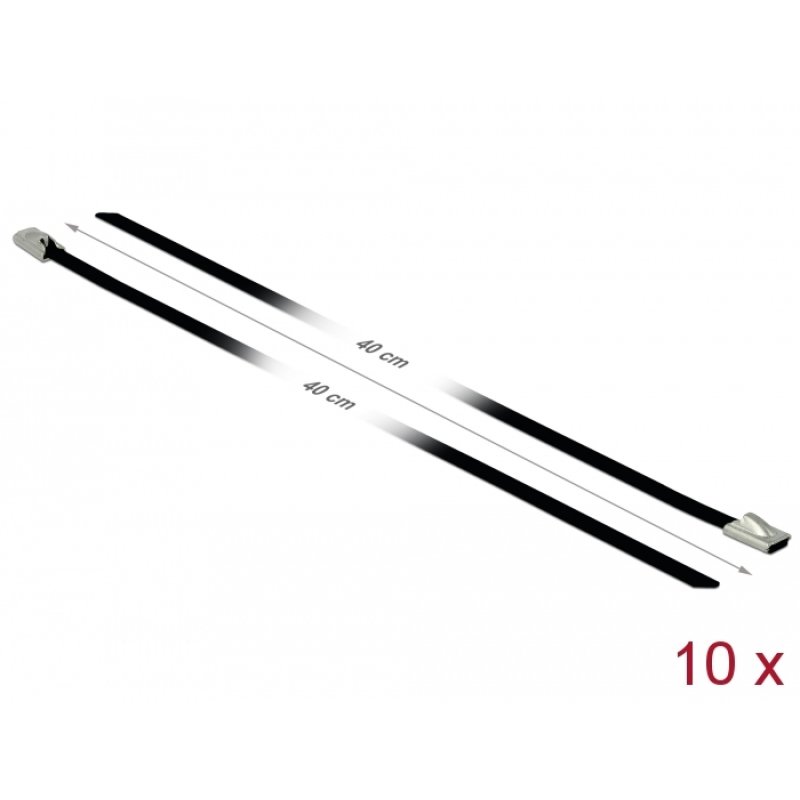 Delock Edelstahlkabelbinder L 400 x B 4,6 mm schwarz 10 Stück