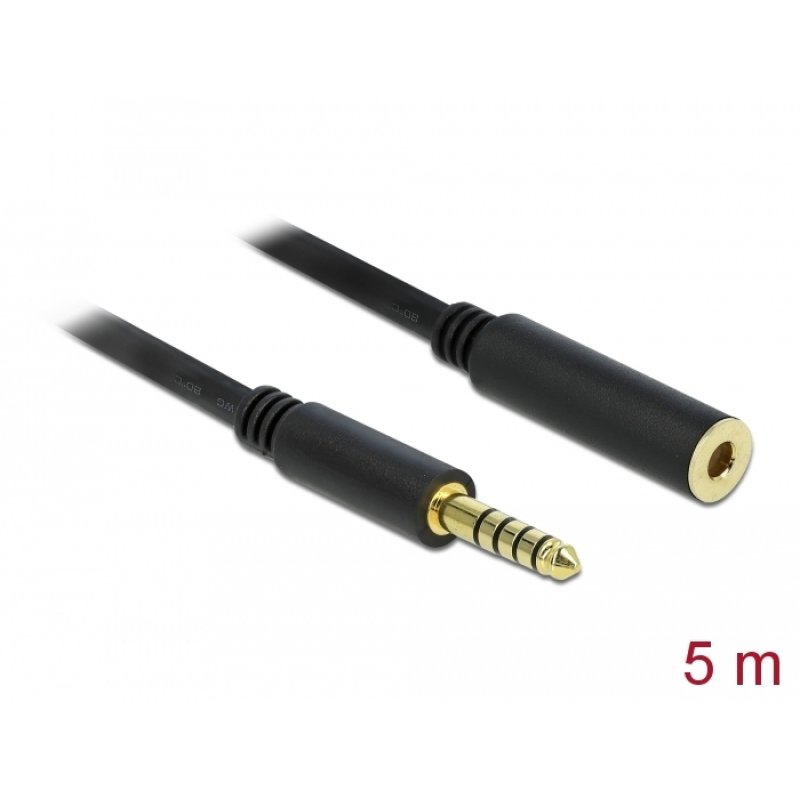 Delock Verlängerungskabel Klinke 4,4 mm 5 Pin Stecker zu Buchse 5 m schwarz