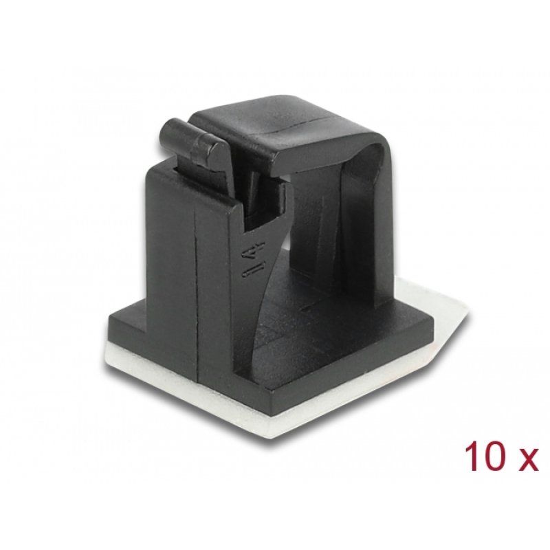 DeLOCK Cable holder with locking clip self-adhesive black 10 pieces
