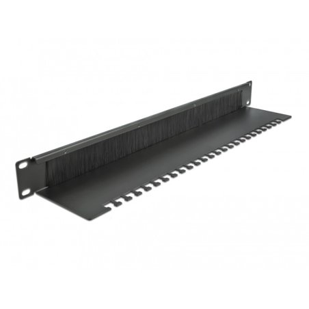 DeLOCK Râteau de gestion des câbles de 19″ avec plaque de support, 1 unité, noir.