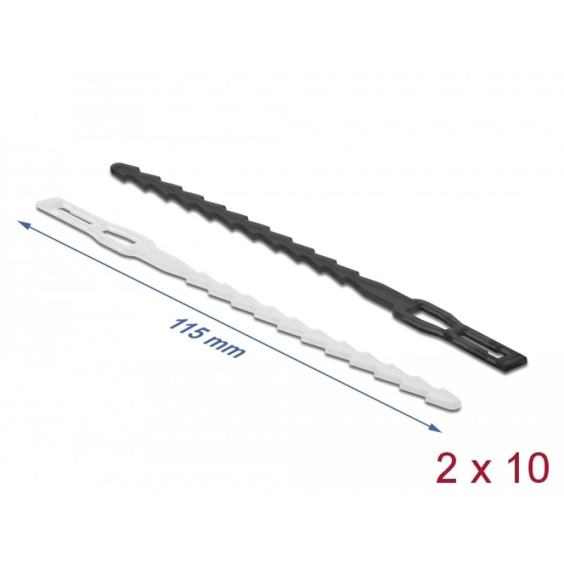 DeLOCK Serre-câble en forme d’éclair avec œillet de fixation L 115 x l 4,5 mm réutilisable, 20 unités