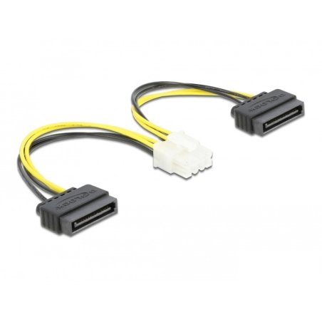 DeLOCK Power cable 2 x 15 pin SATA plug to 8 pin EPS male 15 cm