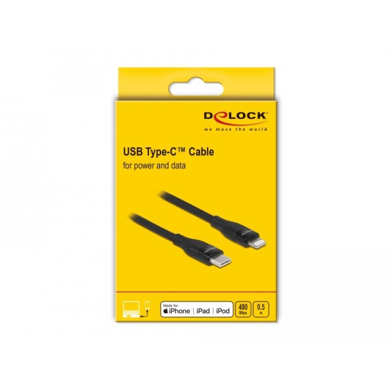 DeLOCK Data and charging cable USB Type-C™ to Lightning™ for iPhone™, iPad™ and iPod™ black 0.5 m MFi