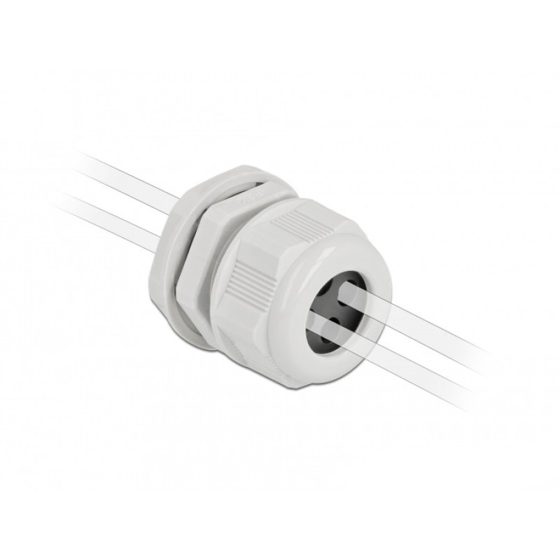 DeLOCK Presse-étoupe PG21 pour câble rond avec quatre entrées de câble, gris, 2 unités
