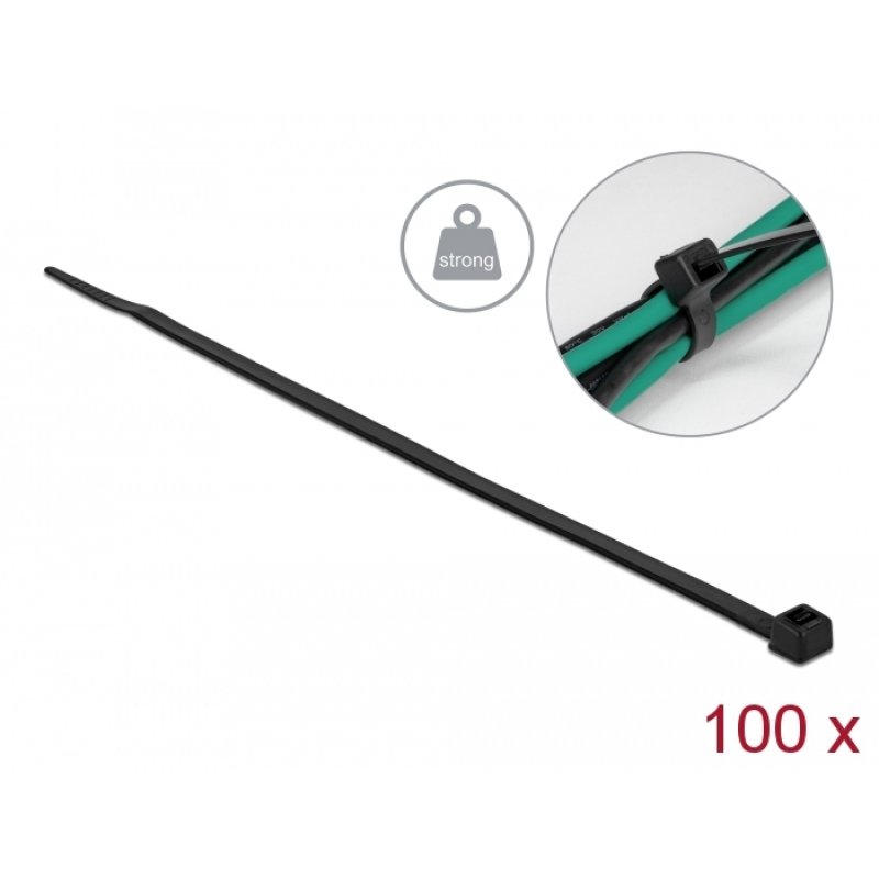 Delock Kabelbinder mit hoher Zugfestigkeit L 300 x B 4,8 mm schwarz 100 Stück