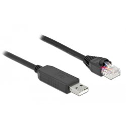 Delock Serielles Anschlusskabel mit FTDI Chipsatz, USB 2.0 Typ-A Stecker zu RS-232 RJ45 Stecker 25 cm schwarz