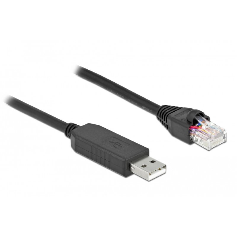 DeLOCK Câble de connexion en série avec un chipset FTDI, USB 2.0 Type-A mâle à RS-232 RJ45 mâle, 25 cm, noir