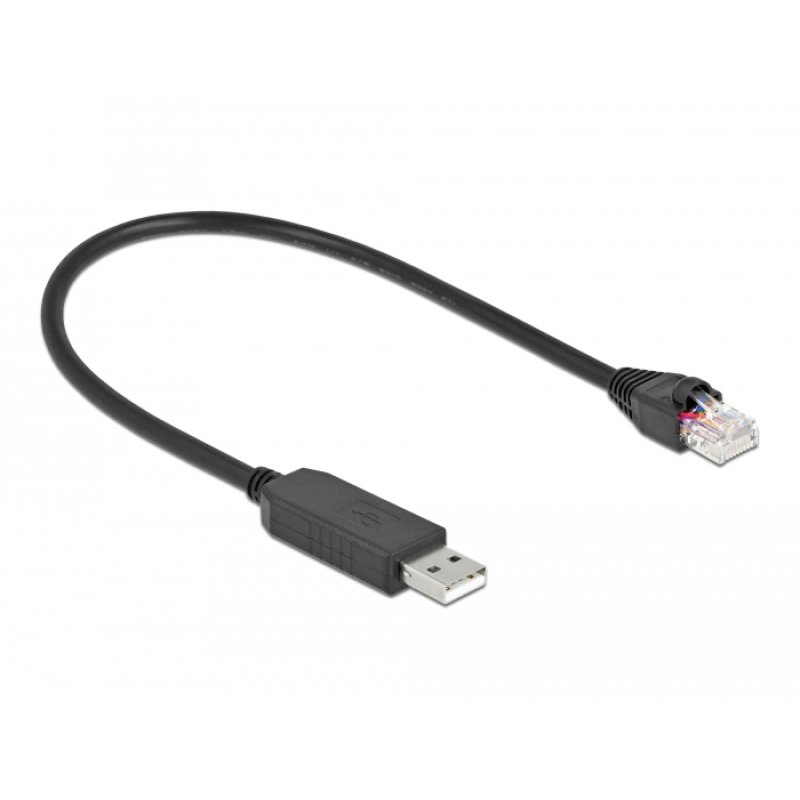 DeLOCK Câble de connexion en série avec un chipset FTDI, USB 2.0 Type-A mâle à RS-232 RJ45 mâle, 25 cm, noir