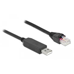 DeLOCK Câble de connexion en série avec un chipset FTDI, USB 2.0 Type-A mâle à RS-232 RJ45 mâle, 1 m, noir