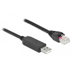 DeLOCK Câble de connexion en série avec un chipset FTDI, USB 2.0 Type-A mâle à RS-232 RJ45 mâle, 50 cm, noir