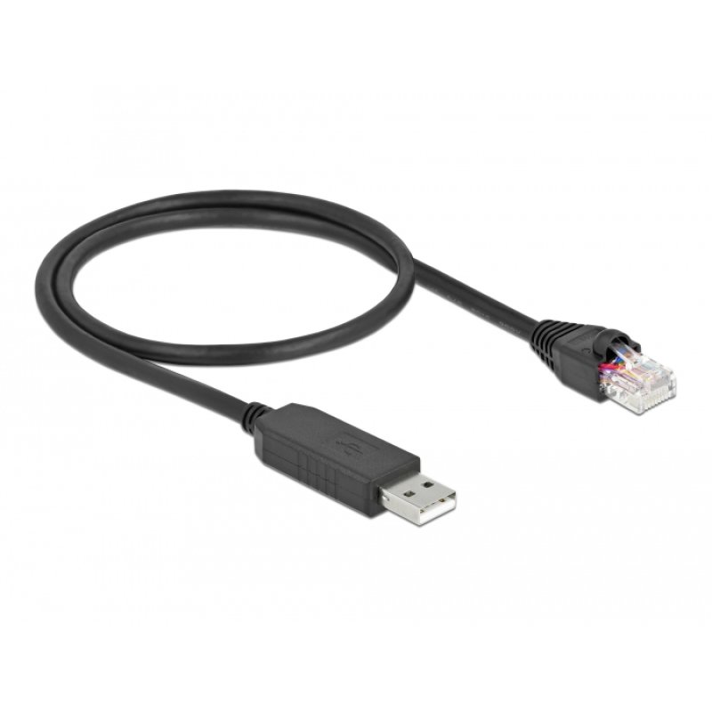 DeLOCK Câble de connexion en série avec un chipset FTDI, USB 2.0 Type-A mâle à RS-232 RJ45 mâle, 50 cm, noir