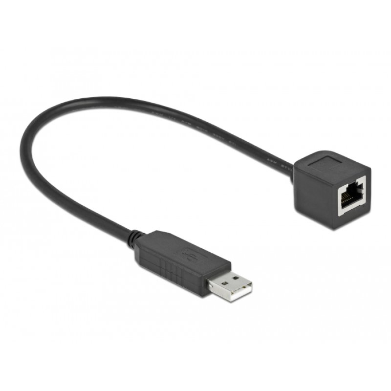 Delock Serielles Anschlusskabel mit FTDI Chipsatz, USB 2.0 Typ-A Stecker zu RS-232 RJ45 Buchse 25 cm schwarz