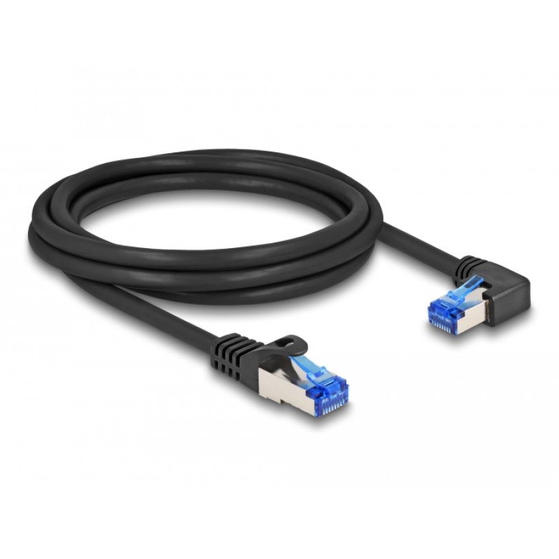Delock RJ45 Netzwerkkabel Cat.6A S/FTP gerade / rechts gewinkelt 2 m schwarz