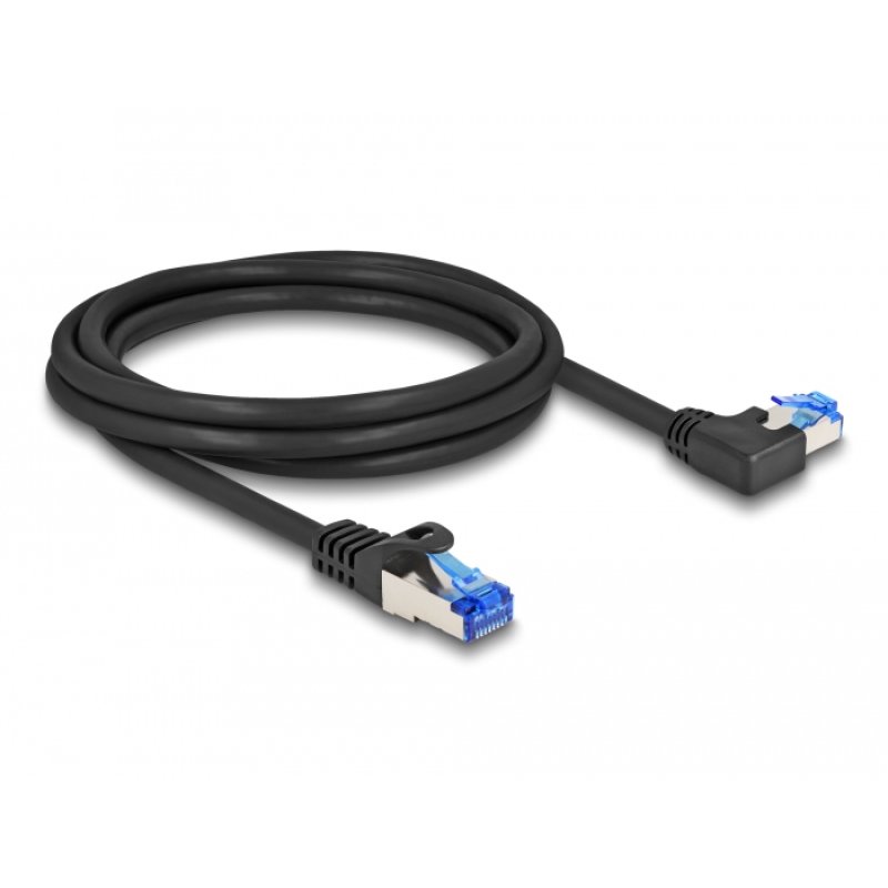 DeLOCK Câble de réseau RJ45, Cat.6A S/FTP, droit / angulé à gauche, 2 m, noir