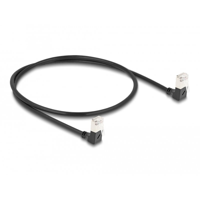 DeLOCK RJ45 câble de réseau Cat.6A S/FTP, fin, coudé 90° bas / bas, 0,5 m, noir