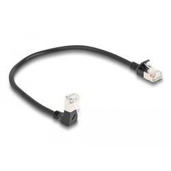 DeLOCK RJ45 câble de réseau Cat.6A S/FTP, fin, coudé 90° bas / droit, 0,25 m, noir