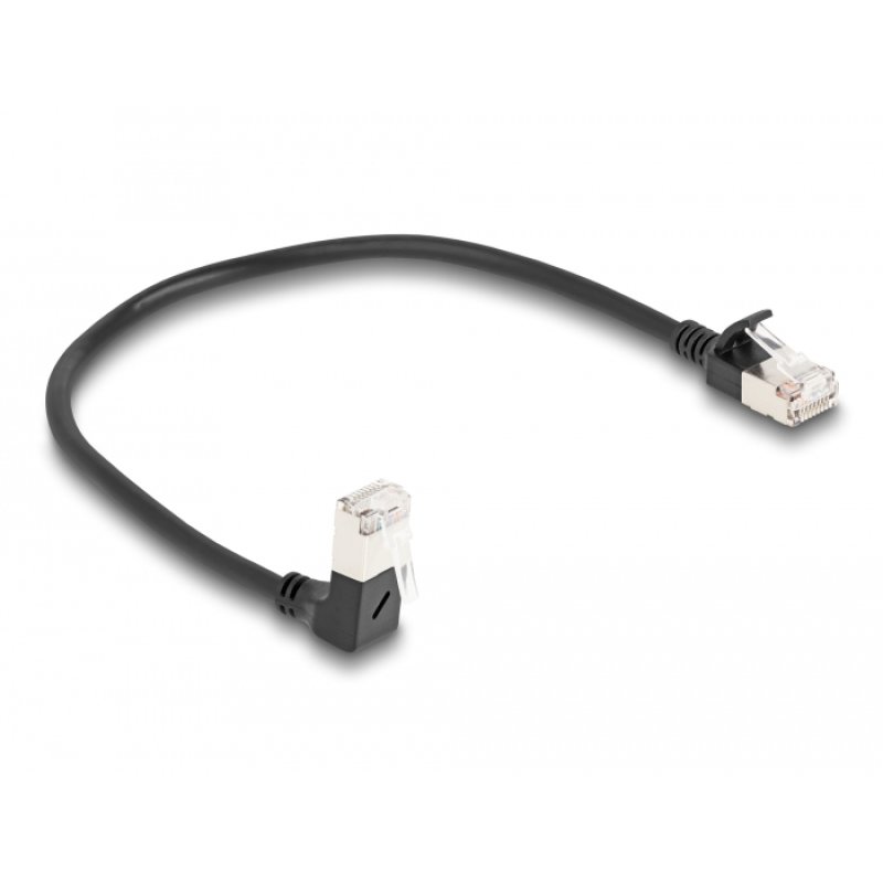 DeLOCK RJ45 Network Cable Cat.6A S/FTP Slim 90° downwards angled / straight 0.25 m black